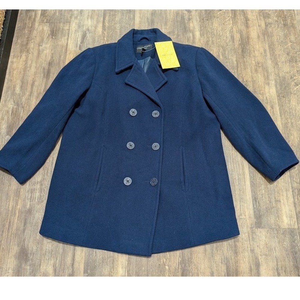 Centigrade Outerwear Navy Blue 100% Wool Double Breasted Pea Coat Jacket 1X NWT